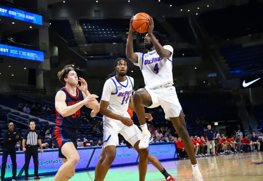 DePaul+senior+guard+Javon+Freeman-Liberty+goes+up+for+a+layup+against+Duquesne+on+Tuesday+at+Wintrust+Arena.