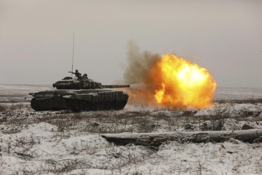 A+Russian+tank+T-72B3+fires+as+troops+take+part+in+drills+at+the+Kadamovskiy+firing+range+in+the+Rostov+region+in+southern+Russia%2C+on+Jan.+12%2C+2022.