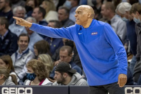 DePaul head coach Tony Stubblefield shouts from the sideline during the second half of an NCAA college basketball game against Villanova, Tuesday, Jan. 25, 2022, in Villanova, Pa. 