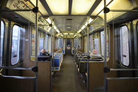 Passengers ride on Chicagos Brown Line train