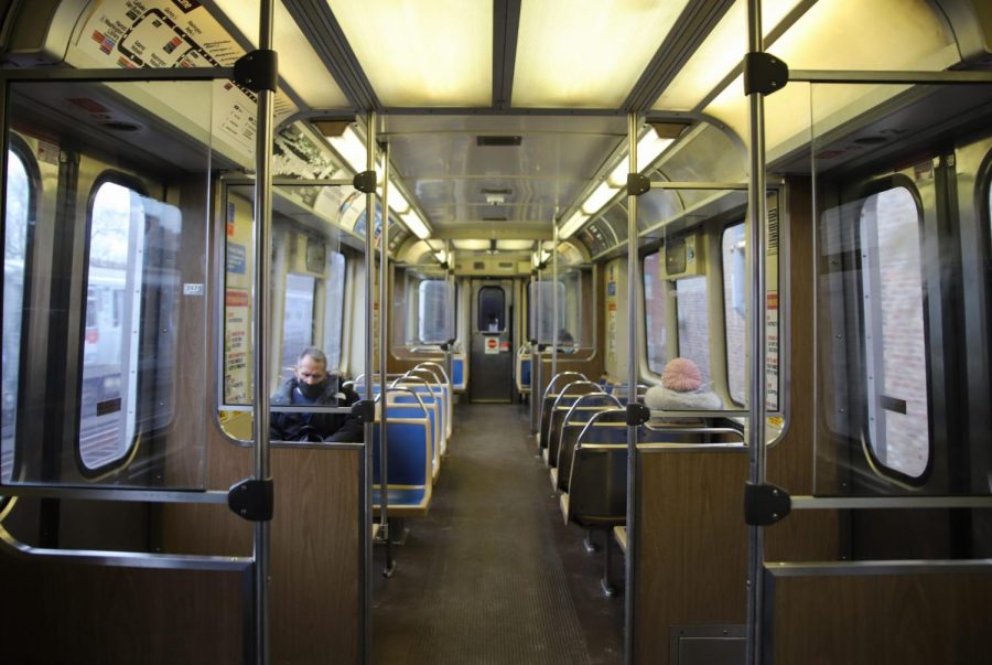 Passengers ride on Chicago's Brown Line train