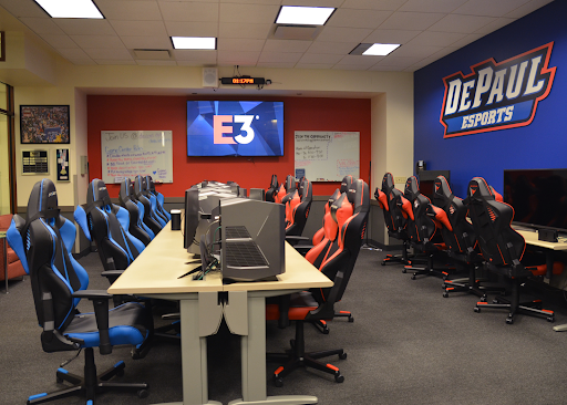 The interior of the esports center in the concourse of the DePaul center. 