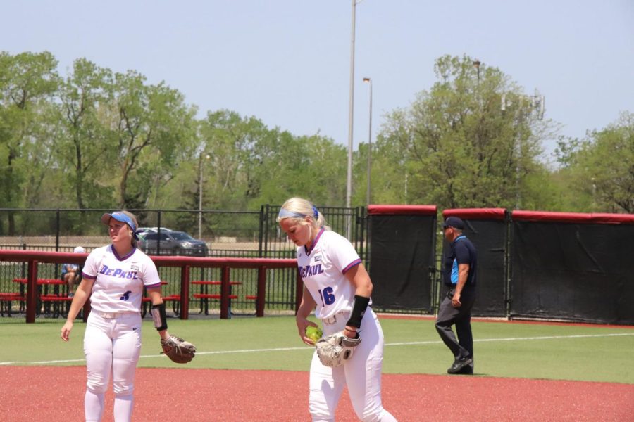 Sarah Lehman concentrated before a pitch during DePaul's 1-0 loss to Villanova on May 13.
