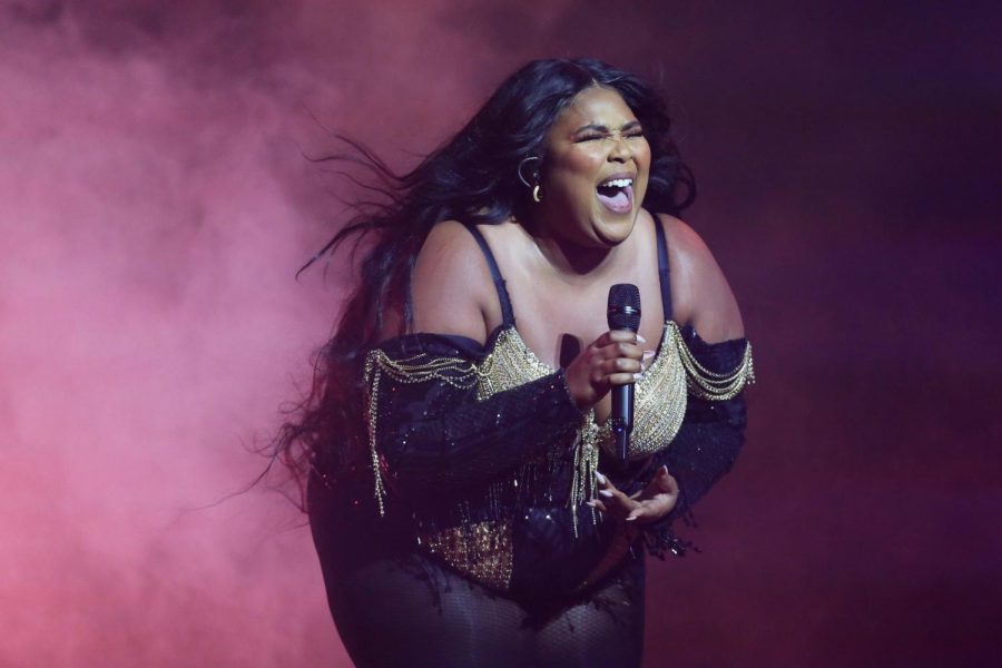 American+singer+and+songwriter+Lizzo+preforms+on+stage.+Her+latest+single+titled+About+Damn+Time+was+released+on+April+14+and+currently+stands+places+50+on+Billboard+Music+Awards+hot+100+song+list.