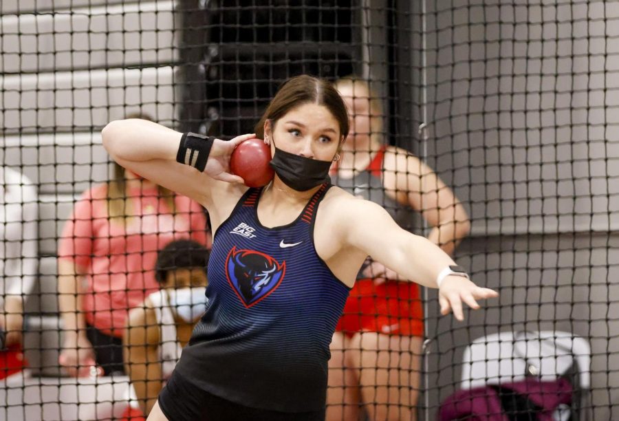 Casey+Mulvey+throws+a+shot+put+at+the+Big+East+Track+and+Field+Indoor+Championship+on+Feb.+26.