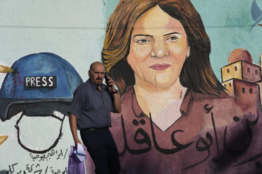 A mural of slain of Al Jazeera journalist Shireen Abu Akleh is on display, in Gaza City, Sunday, May 15, 2022. Abu Akleh was shot and killed on May 11, 2022. (Adel Hana | AP)