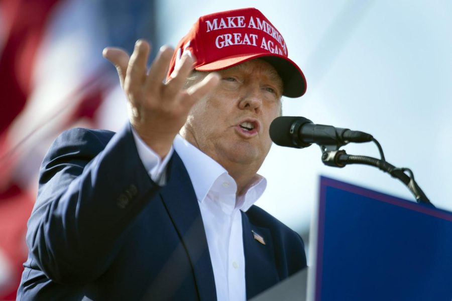 Former President Donald Trump speaks during a campaign rally, May 1, 2022. (Kenneth Ferriera/Lincoln Journal Star)