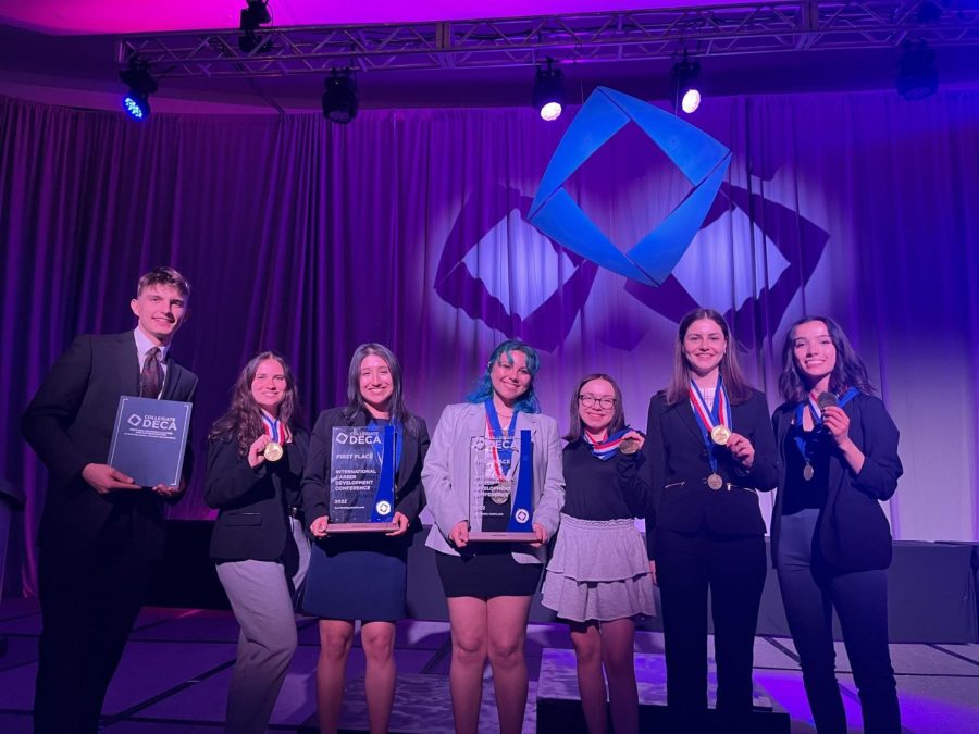 DePaul DECA at the International 2022 International Career Development Conference in Baltimore. Six of the seven competitors were finalists in their events.