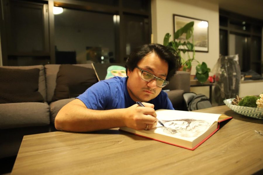 Although it is a passion of his, Navarette says that visual art can be an outlet for him to unwind at the end of the day, as hes seen here sketching in his apartment. 