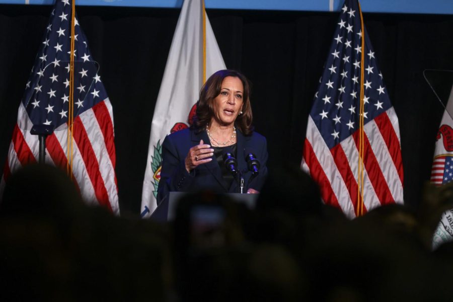 Vice+President+Kamala+Harris+speaks+about+issues+that+will+be+contested+come+Election+Day+during+a+rally+at+the+UIC+Forum+at+the+University+of+Illinois+Chicago+campus+in+Chicago+on+Sept.+16.