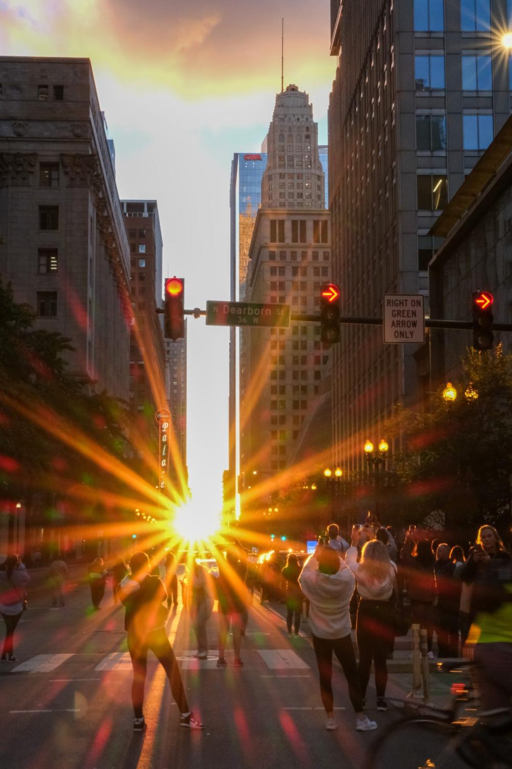 The DePaulia “Chicagohenge” bathes the loop in biannual sunset