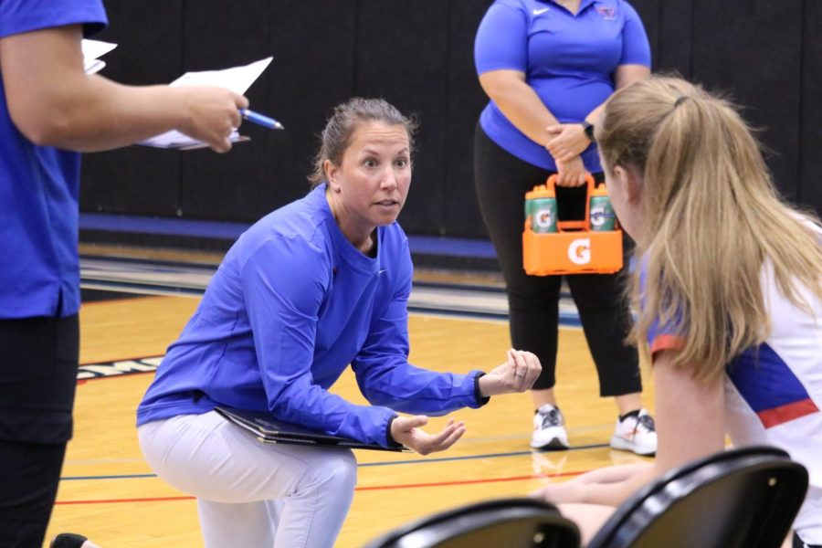 Head coach Marie Zidek directs her players during DePauls win over Eastern Michigan on Saturday.