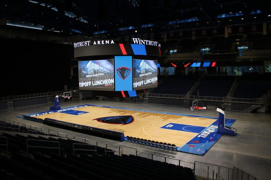 A+new+court+was+designed+for+DePaul%E2%80%99s+games+at+Wintrust+Arena+for+the+upcoming+season.+The+men+will+host+Loyola+%28MD%29+on+Nov.+4%2C+and+women+will+open+against+American+University+on+Nov.+9