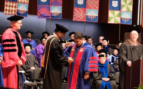 Manuel is bestowed a medallion known as the Chain of Command. The chain represents the leadership of each of the colleges within DePaul, which are engraved on the silver tablets.