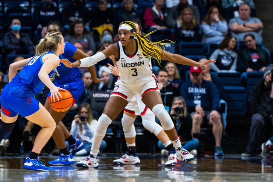 UConns+Aaliyah+Edwards+defends+DePaul+freshman+guard+Maeve+McErlane+in+the+Blue+Demons+loss+road+loss+to+the+Huskies+Monday+night.
