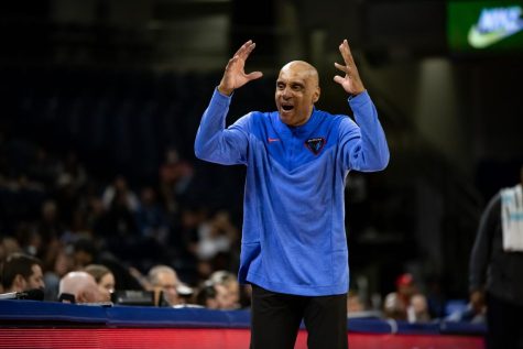 Head coach Tony Stubblefield expresses frustration during DePauls win over Georgetown on 12/29.