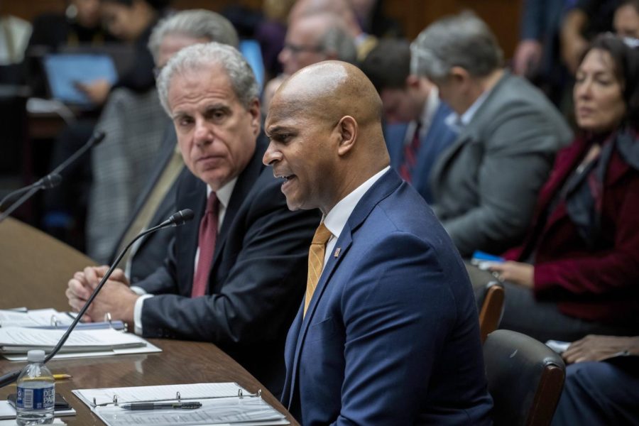 David Smith, center, an assistant director of the Office of Investigations at the U.S. Secret Service, testifies before the House Oversight and Accountability Committee about waste and fraud in COVID-19 relief programs, at the Capitol in Washington, on Feb. 1.