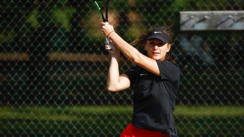 Graduate student Lenka Antonijevic won a tie breaker in her third set against Iowas  Barbora Pokorna on Tuesday. 