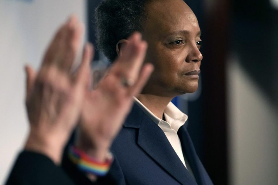 Chicago Mayor Lori Lightfoot pauses during her concession speech, Tuesday, Feb. 28, 2023, in Chicago.