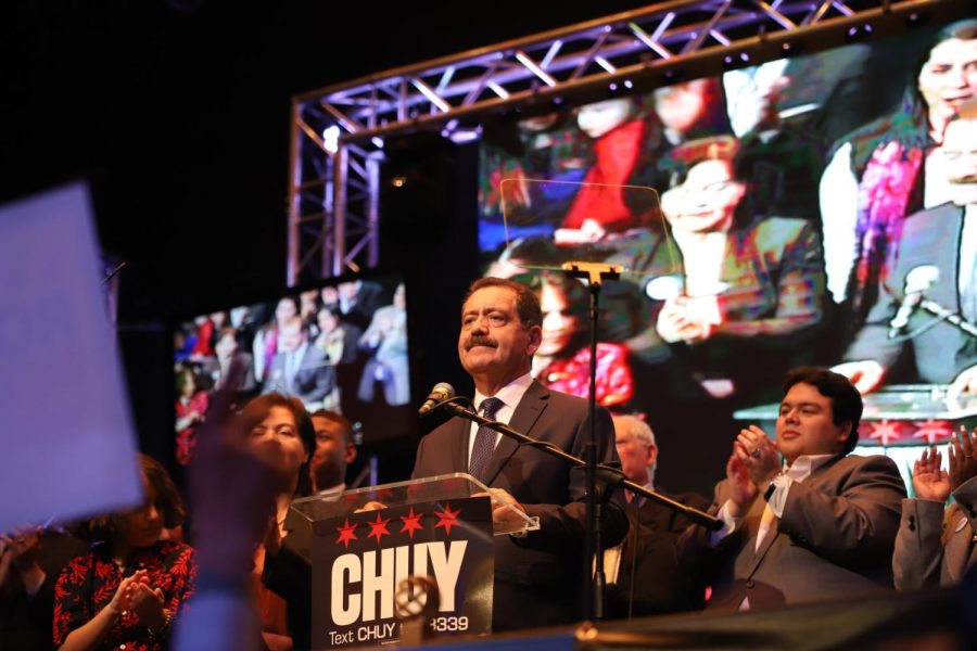 Defeated mayoral candidate Jesús “Chuy” García addresses his supporters at his election party on Tuesday.