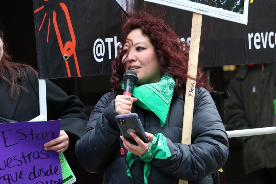 Patricia Wallin, Rise Up 4 Abortions member, invited individuals to celebrate the accomplishments of women while remaining vigilant of those still oppressed during her speech at the protest.