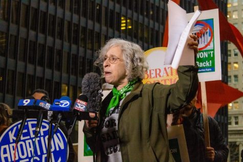 Linda Loew, activist and founding member of Chicago for Abortion Rights, was one of many activists who spoke on April 19 in opposition of
conservative efforts to outlaw the abortion pill mifepristone at the oiutside Dirksen Federal Courthouse, at Federal Plaza.