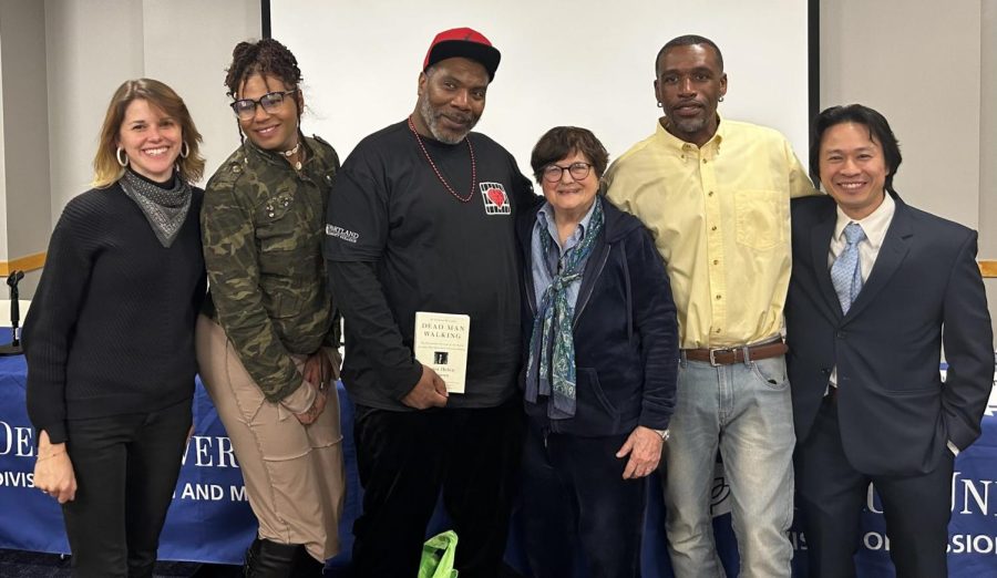 Sister Helen Prejean poses with panel attendees on April 27. Prejean discussed her activism involving ending the death penalty during the session.