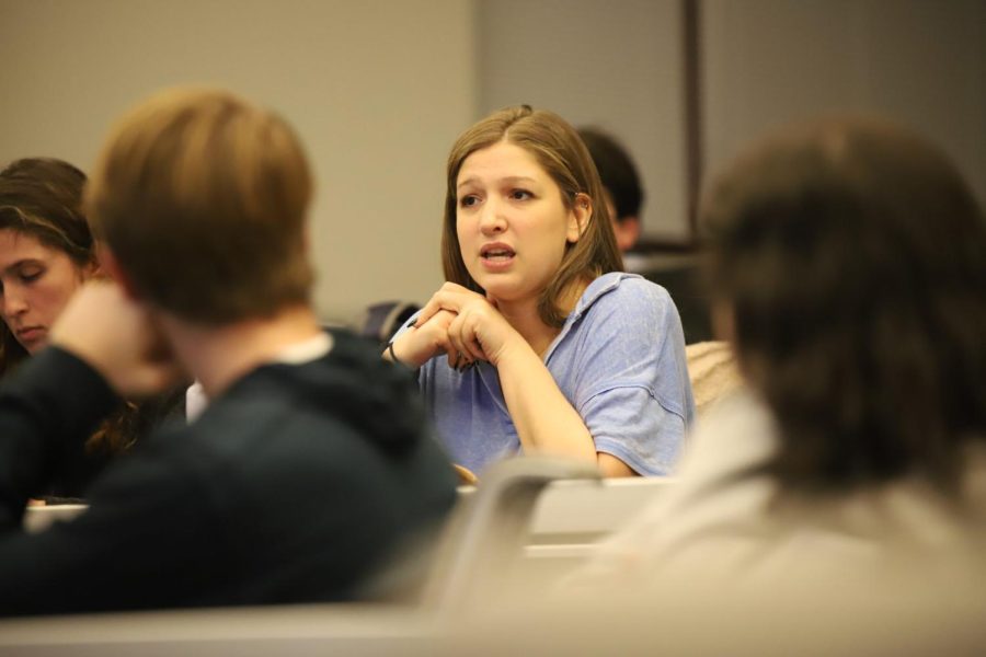 Emily Lightman speaks at a Student Government Association (SGA) meeting about antisemitism on Nov. 10, 2022.