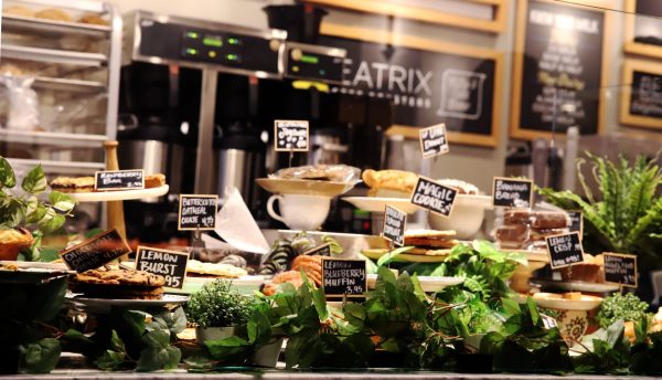 Various pastries sit in a display case in the South Loop Beatrix location.