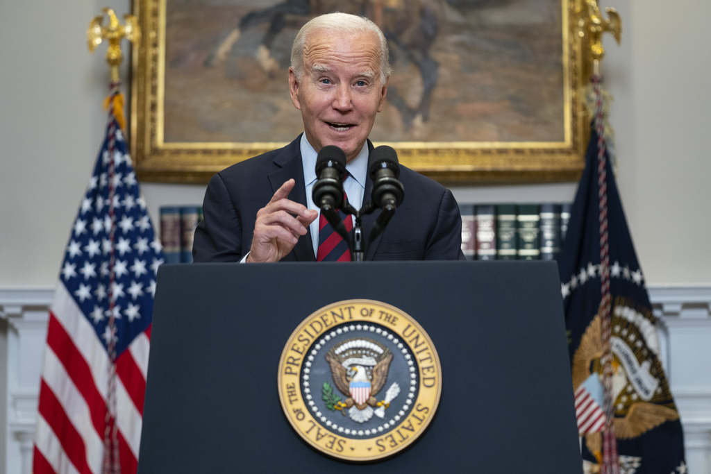 President Joe Biden speaks on student loan debt forgiveness, in the Roosevelt Room of the White House, Oct. 4, 2023, in Washington. Bidens second attempt at student loan cancellation is moving forward as a group of negotiators meets Oct. 10 to debate what a new proposal might look like.