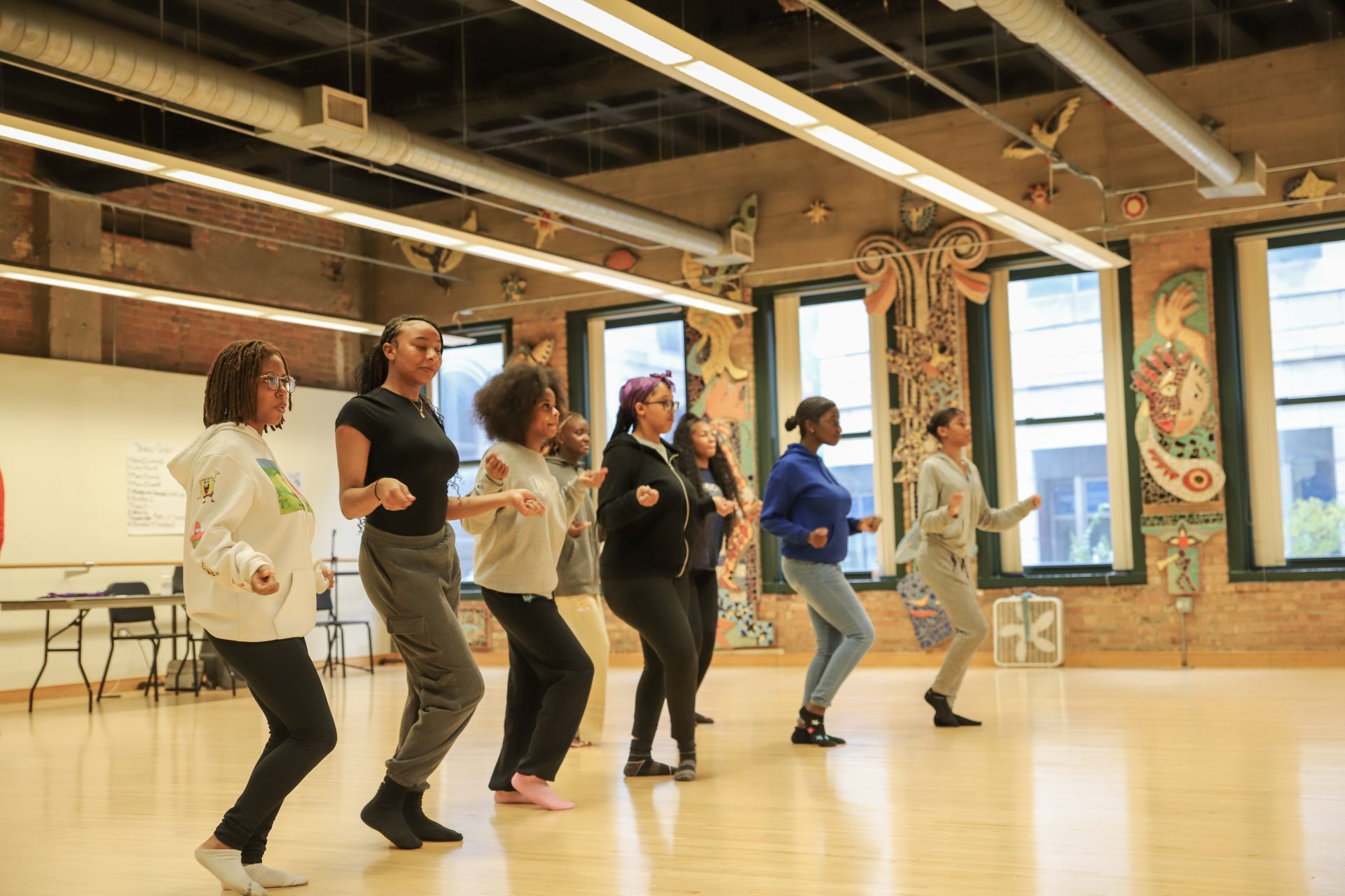Members of the Forward Momentum Chicago dance collaborative practice at Gallery 37 for the Arts in Chicago on Oct. 18, 2023. The group meets after school several days a week.
