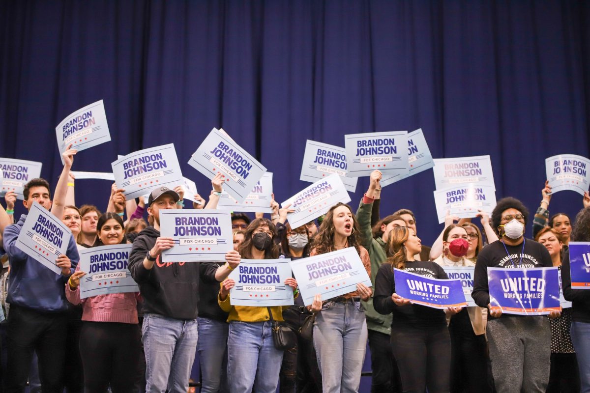 File+-+Organizers+and+volunteers+for+Brandon+Johnson%E2%80%99s+campaign+cheer+as+Johnson+and+U.S.+Senator+Bernie+Sanders+takes+the+stage+at+a+rally+at+UIC+Credit+Union+1+Arena+ahead+of+the+runoff+election+on+April+4%2C+2023.