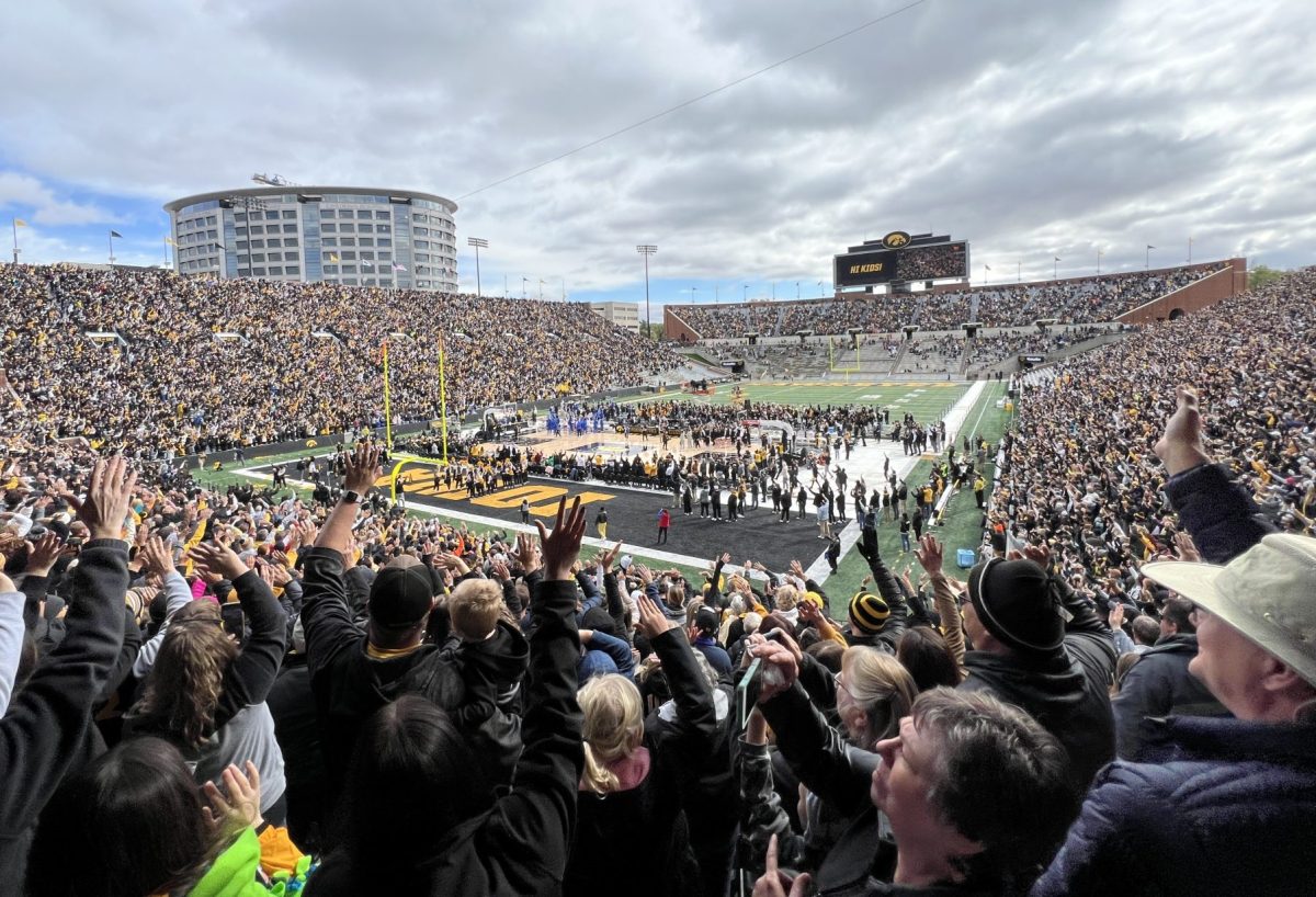Fans+gather+for+the+DePaul-Iowa+women%E2%80%99s+charity+basketball+game+at+Kinnick+Stadium+in+Iowa+City%2C+Iowa%2C+on+Sunday%2C+Oct.+15%2C+2023.+The+outdoor+game+broke+the+record+for+attendance+for+a+woman%E2%80%99s+basketball+game+with+55%2C646+fans+in+attendance.