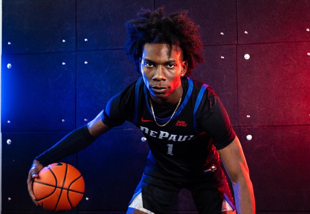 Kenwood Academy (IL) standout Chris Riddle dribbles a basketball during a DePaul photoshoot he posted on his Instagram Oct. 15.