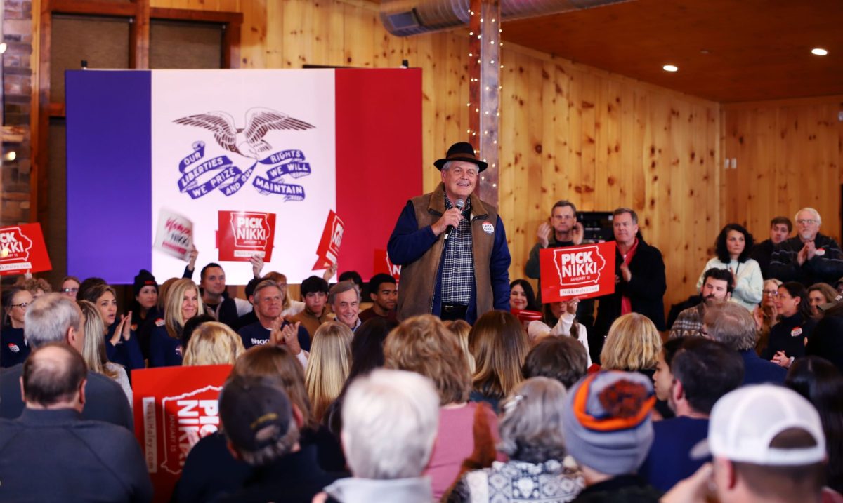 House Representative Ralph Norman welcomes Nikki Haley supporters to her event in Adel, Iowa on Jan. 14, 2024. Norman emphasized border security in a short speech given before introducing others to the stage.