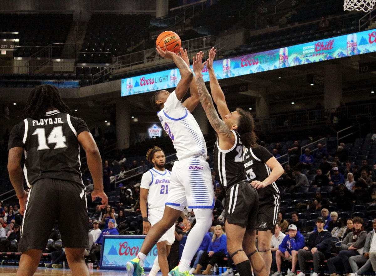 DePaul sophomore Elijah Fisher goes up for a layup Wednesday, Jan. 17 against Providence, at Wintrust Arena. Fisher finished with 19 points.