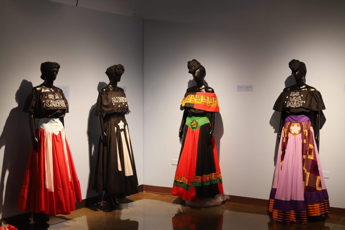 Mannequins+of+Milteri+Tucker+Concepcion%E2%80%99s+bomba+wear+exhibit+in+the+National+Museum+of+Puerto+Rican+Art+dressed+in+handmade+bomba+outfits.+Concepcion+used+different+patterns+and+colors+to+convey+different+social+justice+issues+in+Puerto+Rico.