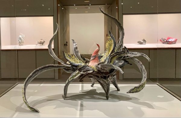 The clay piece Liberation by Konno Tomoko sits in its case on Thursday, Jan. 18, 2024, at the Art Institute in Chicago. This piece explores a traditionally feminine subject, a flower, and interprets it through a non-traditional lens.