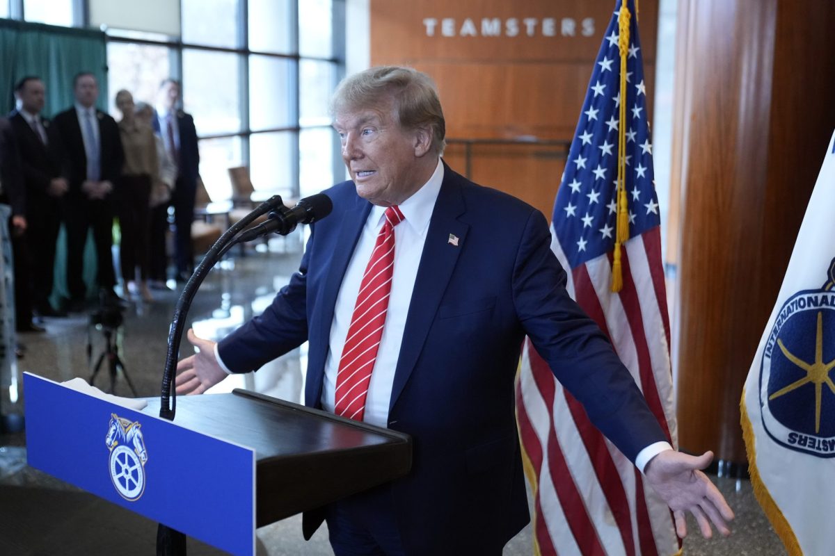 Republican presidential candidate former President Donald Trump speaks after meeting with members of the International Brotherhood of Teamsters at their headquarters in Washington, Wednesday, Jan. 31, 2024. 