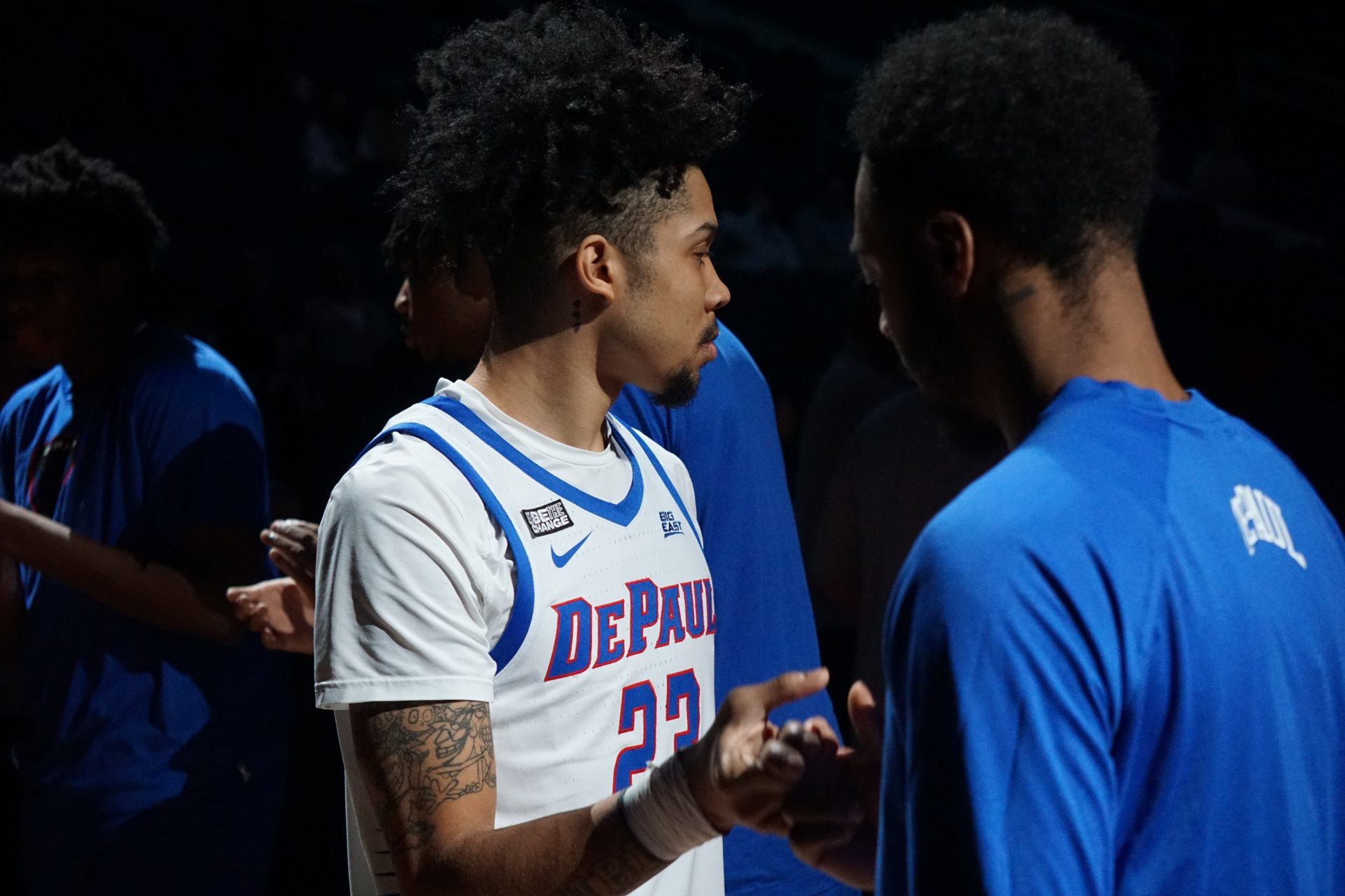 Caleb Murphy prepares for a game against Long Beach State, November 11, 2023, at Wintrust Arena. Murphy played eight games this season before sustaining a season-ending wrist injury.