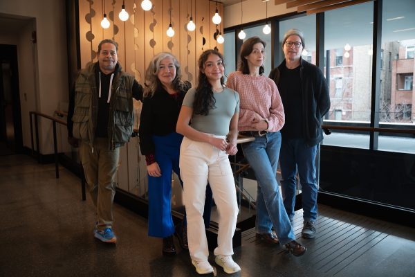 This photo provided by Chicago’s Steppenwolf Theater shows the cast of Steppenwolf’s world premiere of “a home what howls (or the house what was ravine)” includes, from left to right, Eddie Torres, Isabel Quintero, Leslie Sophia Pérez, Charín Álvarez and ensemble member Tim Hopper.