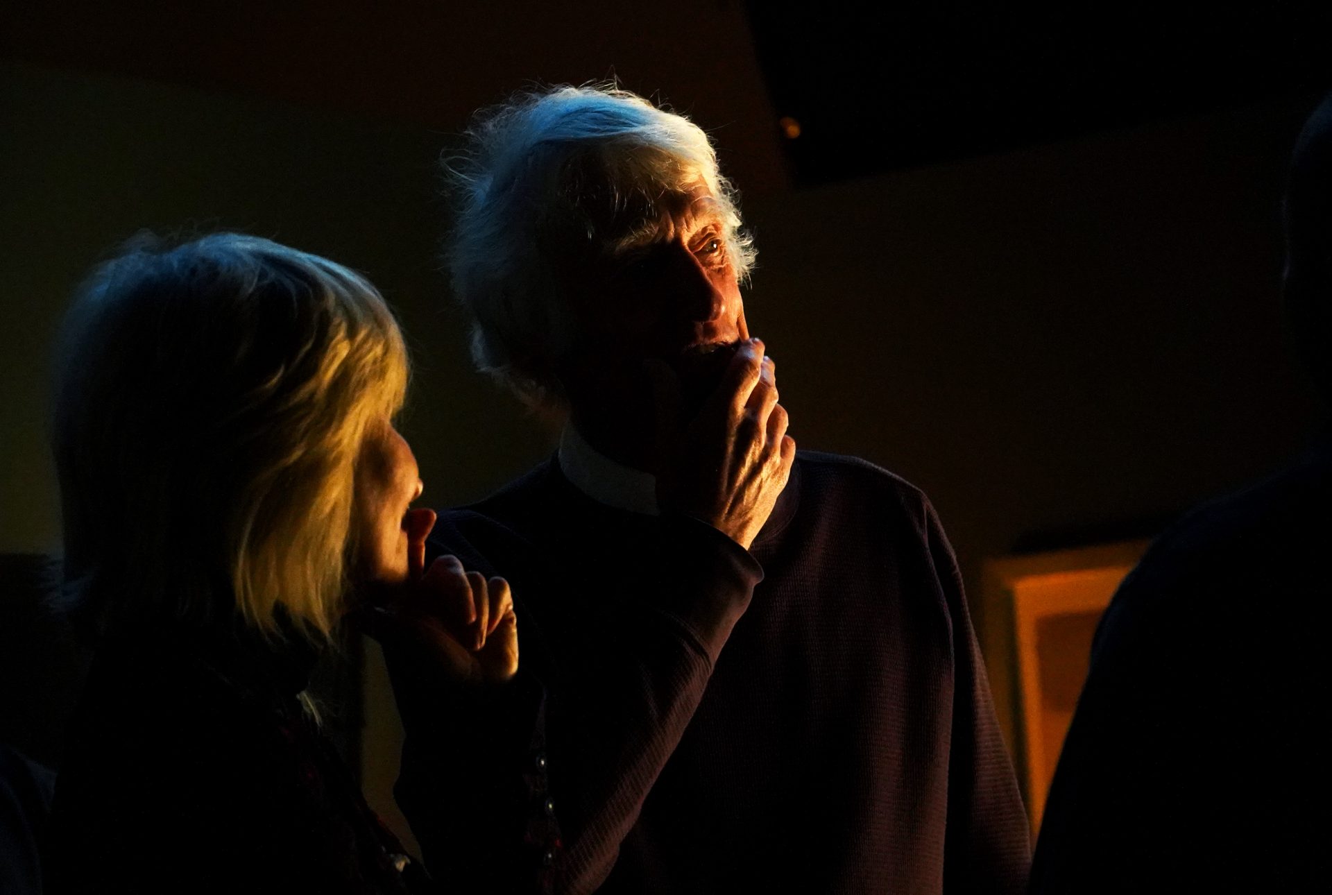 James Deakins (left) and Roger Deakins discuss lighting setups at DePauls Lighting Faces workshop at Cinespace Studios on Feb. 10, 2024. The duo worked through scenarios presented by grad students.