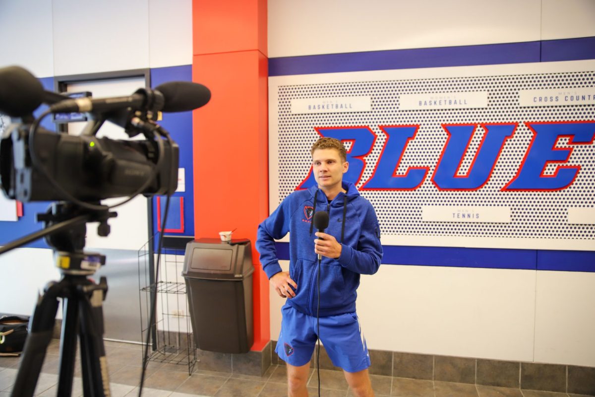 DePaul+junior+Sven+Moser+addresses+the+media+after+a+practice+Thursday%2C+April+25%2C+at+the+Sullivan+Athletic+Center%2C+shortly+after+returning+from+the+teams+Big+East+championship+victory+in+Cayce%2C+South+Carolina.
