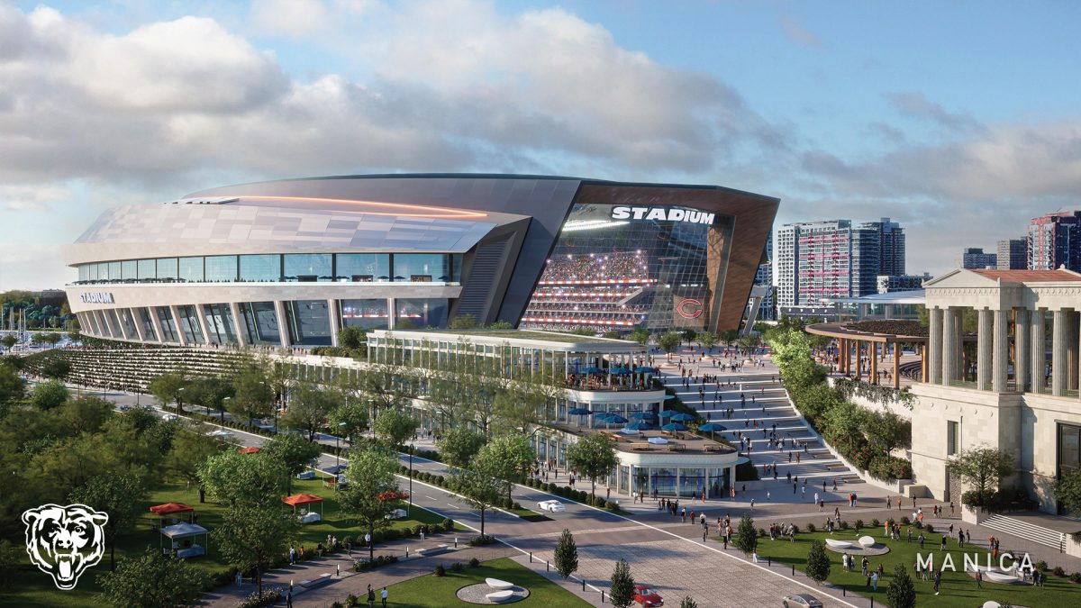 The Chicago Bears unveiled their renderings for a proposed stadium on the citys lakefront April 24, which includes 14 additional acres of recreational park space and athletic fields.