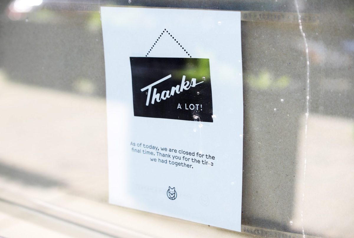 A sign reading “Thanks a lot!” posted outside a Foxtrot in Chicago informs customers of its closing on Wednesday, May 8, 2024. Along with employees, customers were blindsided with the closing of the upscale grocer.
