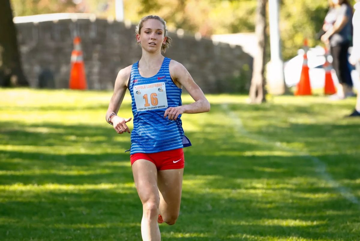 DePaul cross-country and track and field star Olivia Borowiak competes in the Loyola Lakefront Invitational September 29, 2023, in Chicago.
