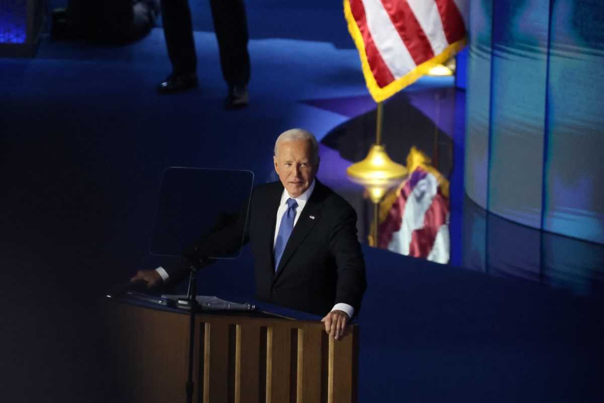 President Joe Biden addresses the Democratic National Convention on Monday, Aug. 19, 2024, at the United Center in Chicago. Delegates are also meeting to nominate Kamala Harris as the Democratic presidential candidate.