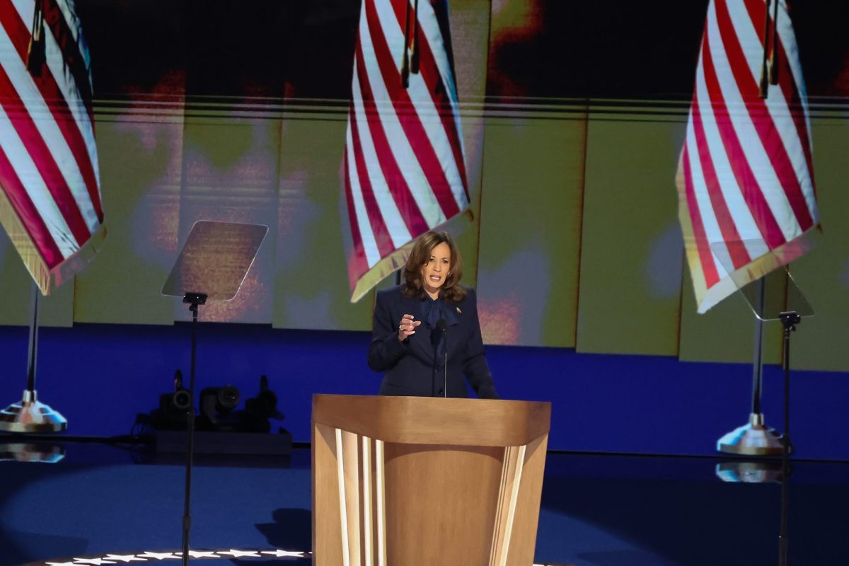 Vice President Kamala Harris accepts her nomination as the Democratic nominee at the United Center on Thursday, Aug. 21, 2024. In her speech, she said that she would work to represent everyone, even those who don't support her.