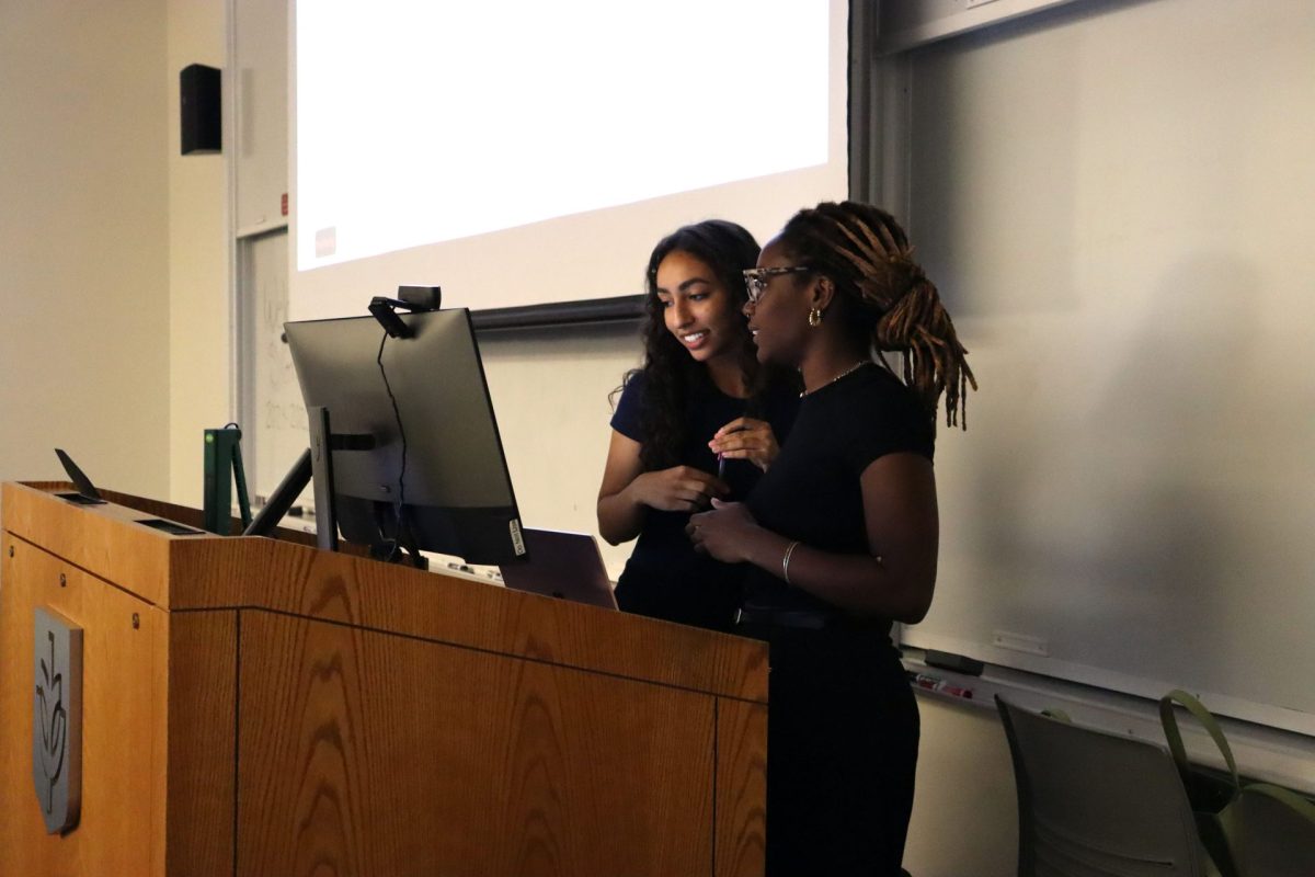 Student body president Isabella Ali and vice president Samara Smith lead a meeting of the House of Student Representatives on Wednesday, Sept. 11, 2024. The meeting marked the first ever meeting of SGA under its new constitution.