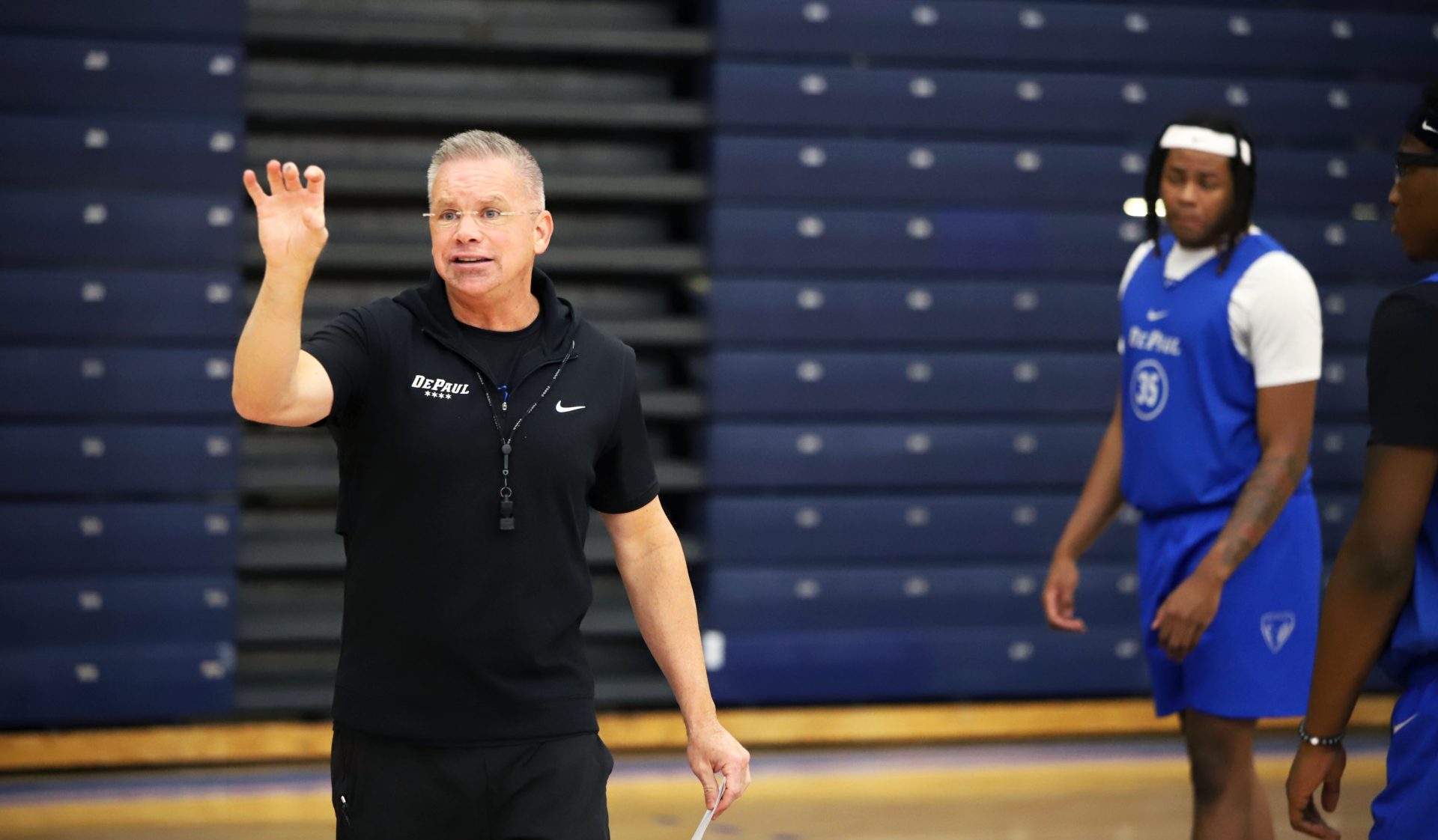 DePaul head coach Chris Holtmann directs his players during morning practice on Monday, Sept. 16, 2024, in the Sullivan Athletic Center. Holtmann was formerly a Big East Coach of the Year.